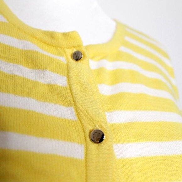 Liz Claiborne 100%  Cotton Yellow White Stripe Cardigan Sweater Size S - Picture 11 of 16